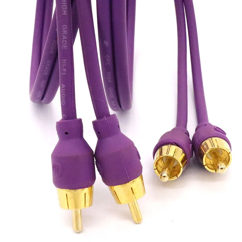 For Car Audio Cable, Pure Copper Silver-plated Core 5 Meters RCA Signal Cable, Audio One Point and Two  Cable