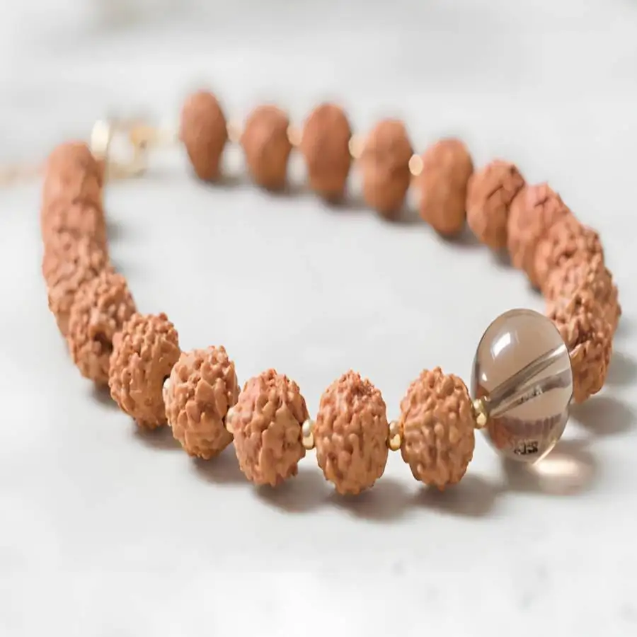 

Natural Rudraksha Bead Bracelet with Smoky Quartz & Gold Spacers Spiritual Healing Jewelry for Men Women