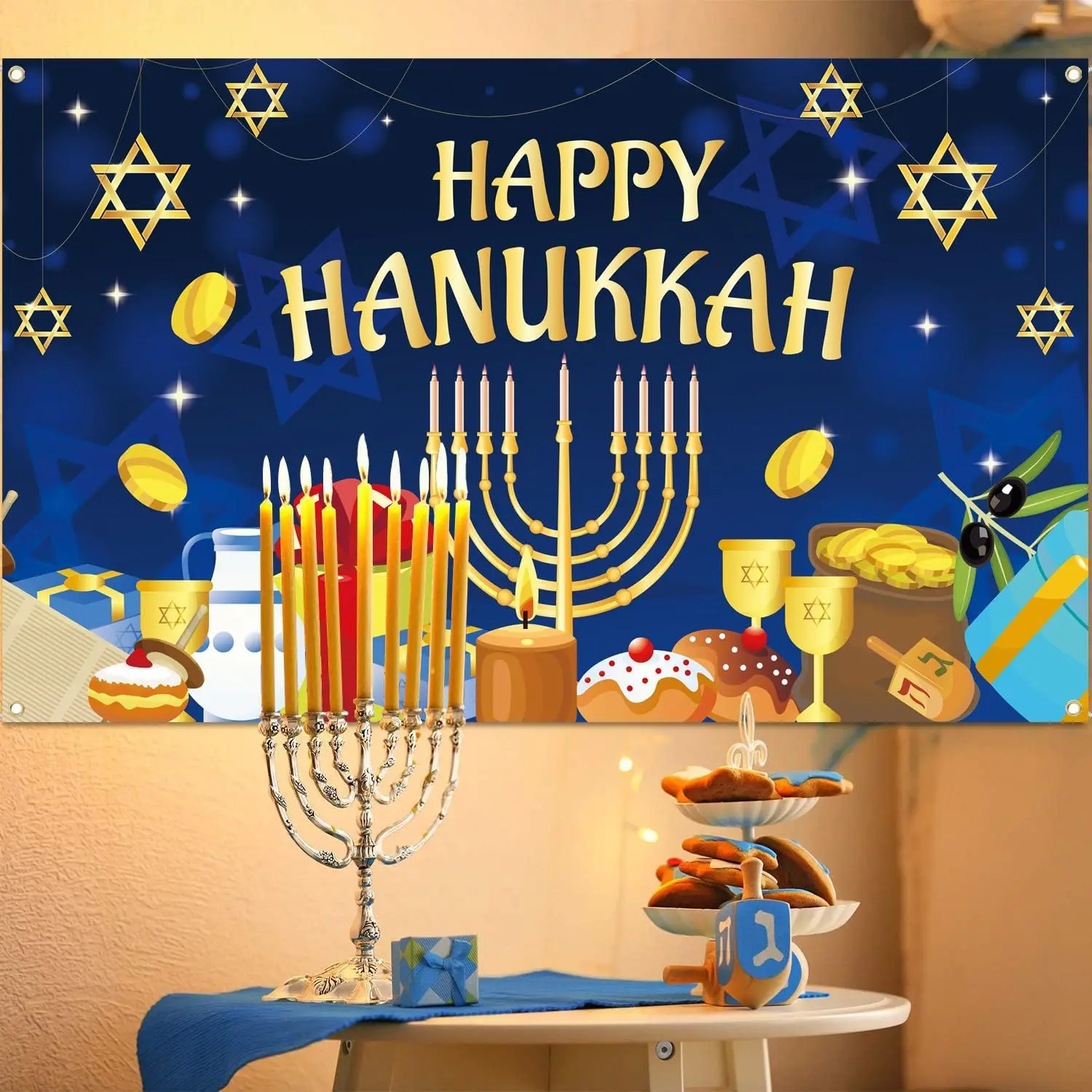 اليهودية سعيد هانوكا خلفية الشموع الخبز اليهودية يسوع مرتور الشمعدان حفلة الأسرة ديكور راية صورة تبادل لاطلاق النار الدعائم #6