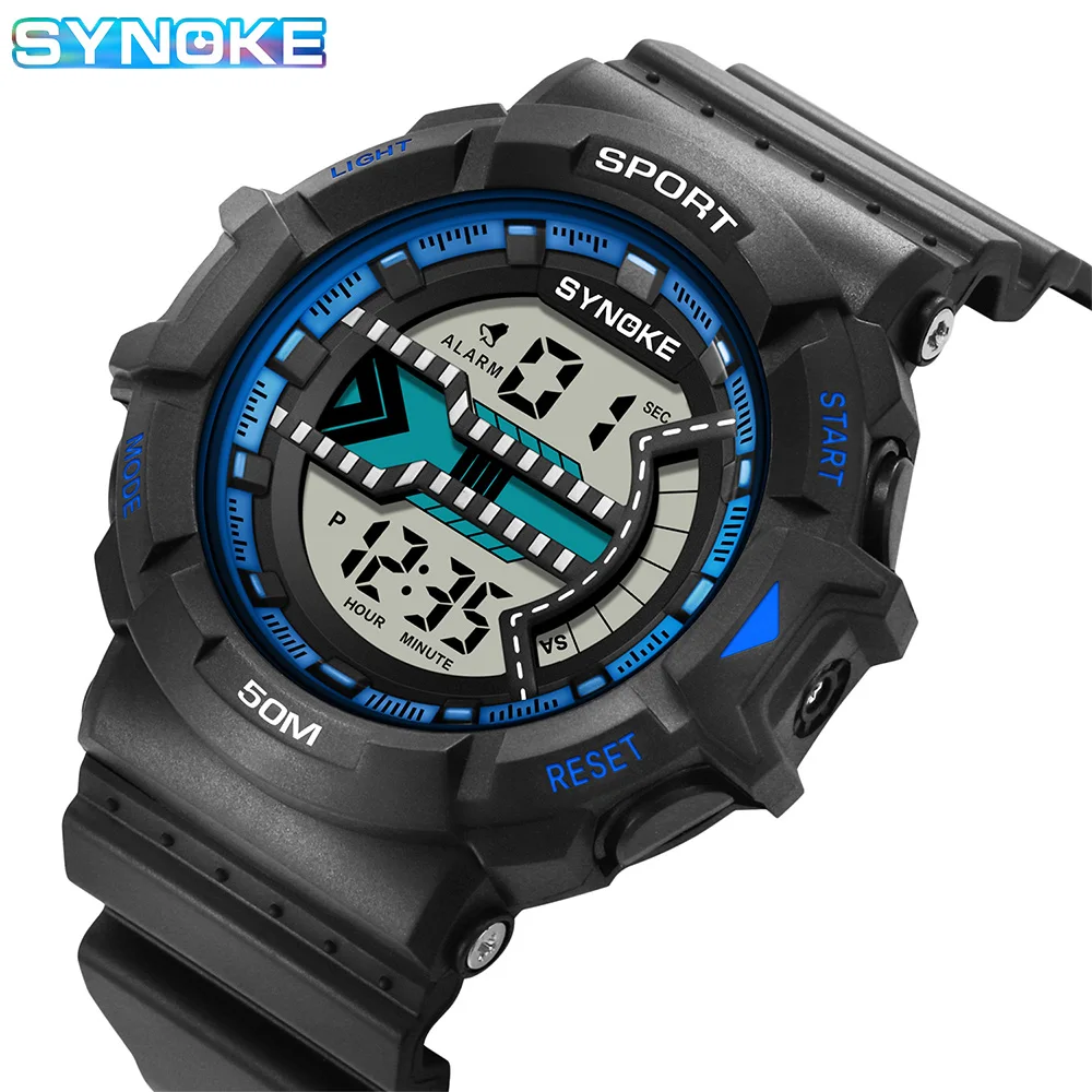 SYNOKE Digital Watch For Men Outdoor Military Fashion Retro Men Watch Sports Waterproof Men Watch Multifunctional Luminous