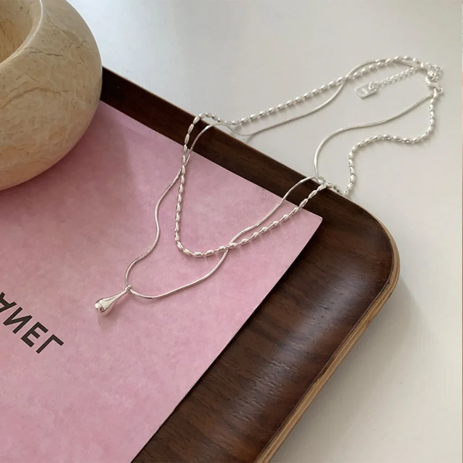 2024 New Daily Simple Double Layer Water Drop Necklace for Women Personalized and Sophisticated Collarbone Chain