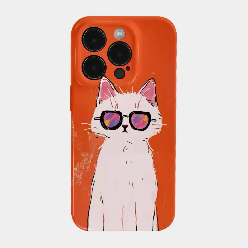 

Ins Orange Cool Glasses Cat Phone Case for IPHONE 17 Air 16E 15 PROMAX 14 Plus 13 12 MINI 11 PRO 16Plus XR Acrylic Phone Cover