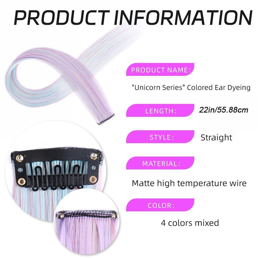 Clip in One Piece Hair Extension 1pcs/pack Unicorn Spring Color Rainbow Mixed Color Clip in Synthetic Hair Accessories