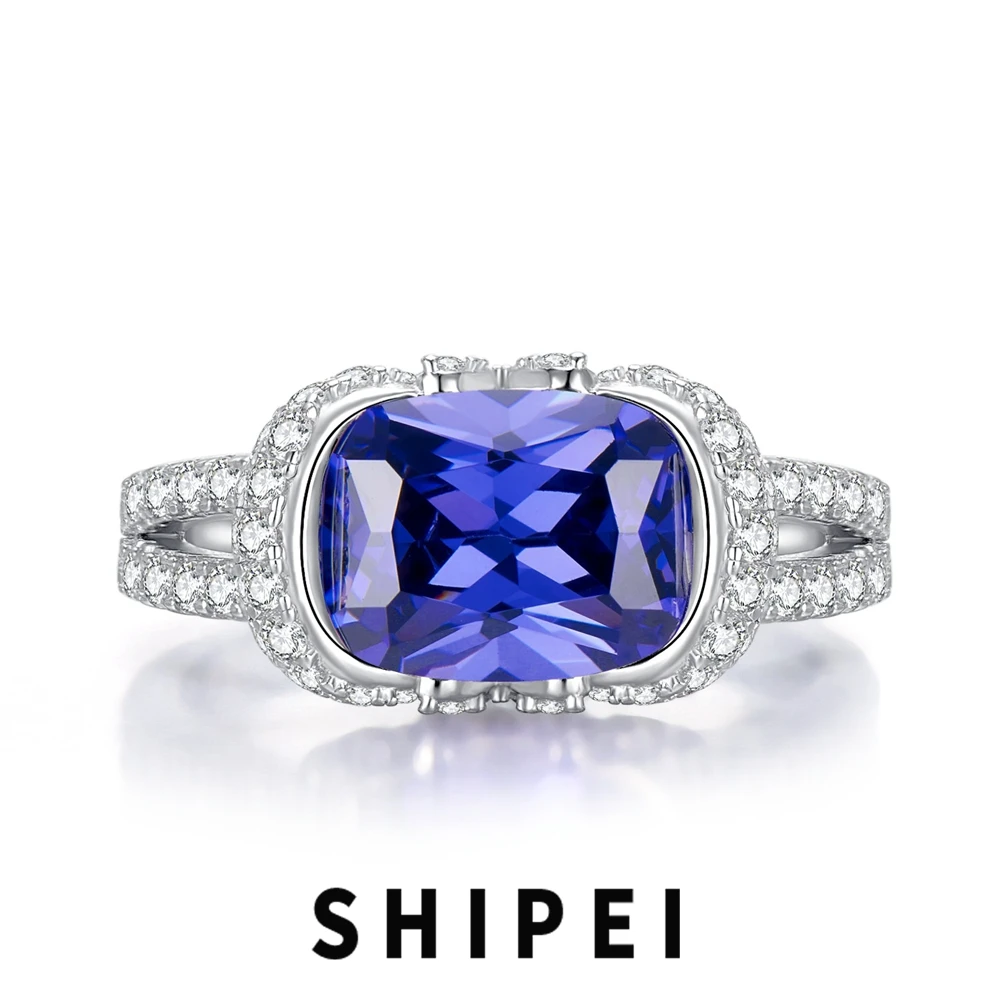 

SHIPEI Vintage 925 Sterling Silver Sapphire Gemstone 18K Gold Plated Women Ring Wedding Engagement Fine Jewelry Gift Wholesale