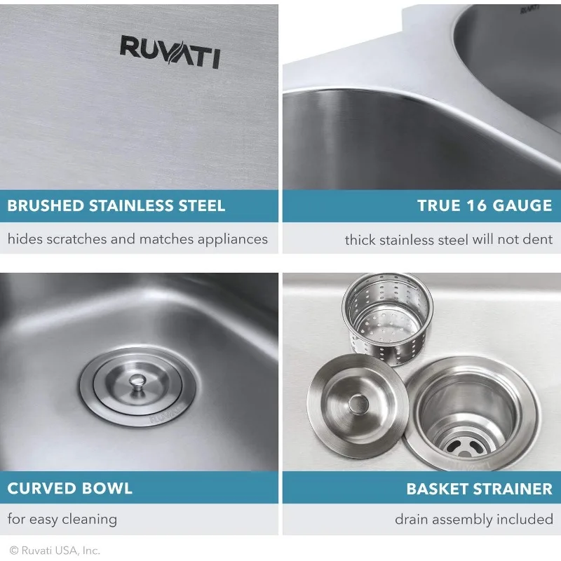 Ruvati Undermount 30 inci 16 Gauge Stainless Steel wastafel dapur mangkuk tunggal RVM4250