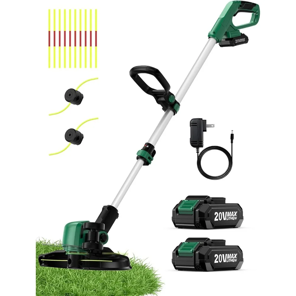 

KIMO Cordless Weed Wacker with 2 x 2.0Ah Batteries, 2-in-1 String Trimmer and Edger, Includes Charger and Wheels, 10 Pieces Copp