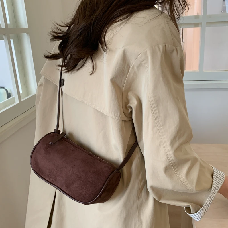 Large Capacity Hasp Sewing Thread Faux Suede Shoulder Bags for Women 2025 New High Quality Commute Design Crossbody Bags