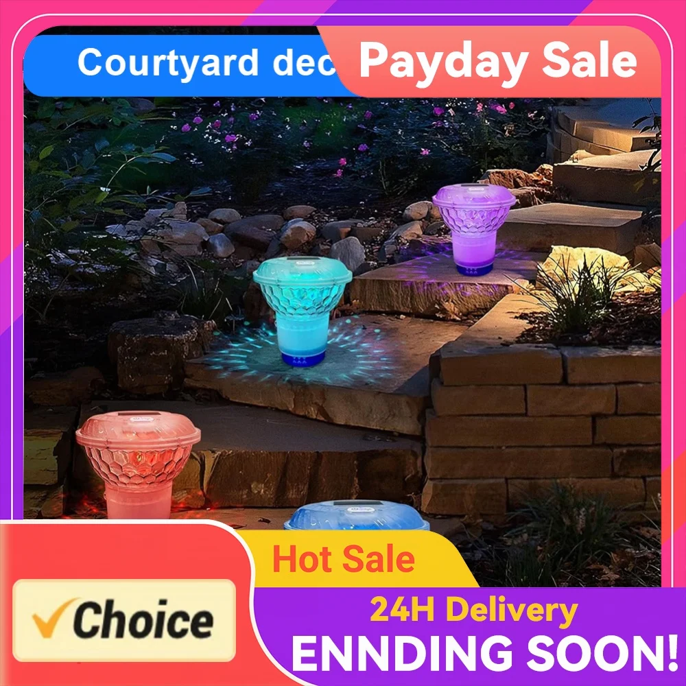 Solar Pool Chlorine Floater with Colorful Lights Floating Pool Chlorine Dispenser Chlorine Tablet Floater for Pool Spa Hot Tub