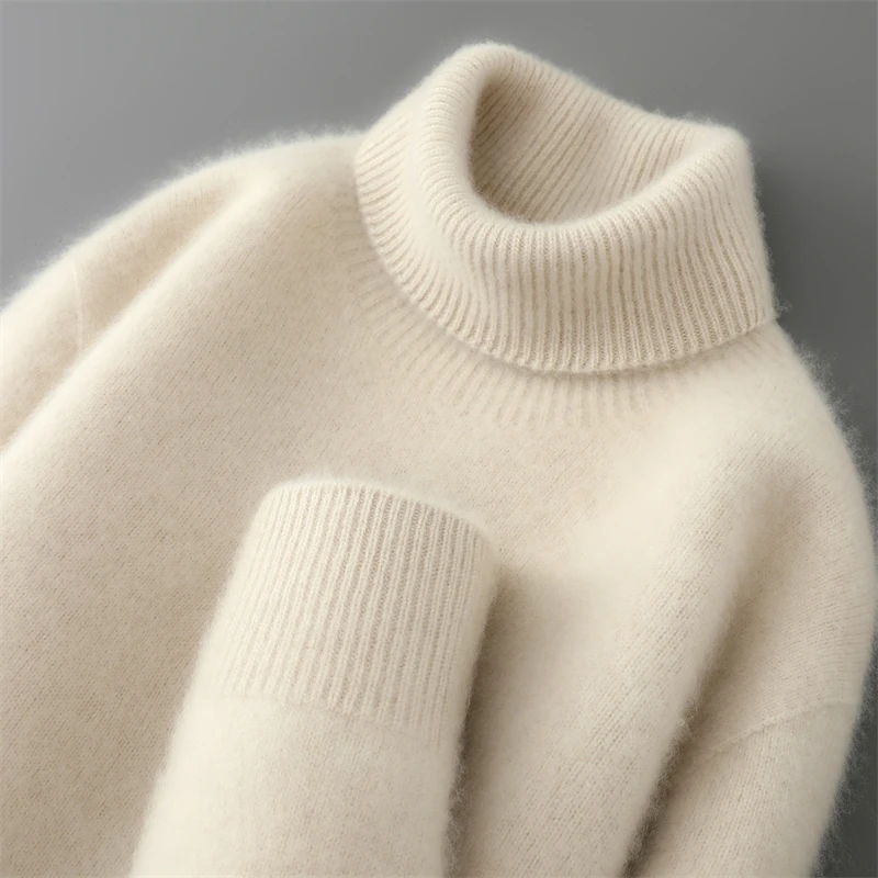 Men Fall Winter Turtleneck Sweater Knitted Soft First Line Ready to Wear Clothing Jumpers Basic 100% Wool Pullovers for 2025