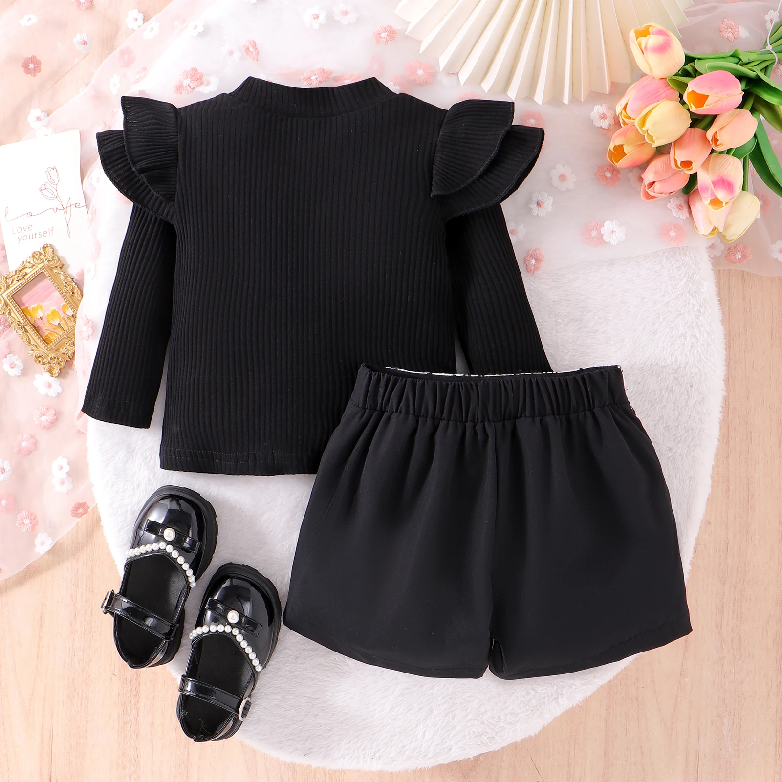 2PCS Autumn 1-4 Years Old Girls And Baby Fashionable High-Neck Pit Strip Top + Fashionable Spliced Pant-Skirt Suit