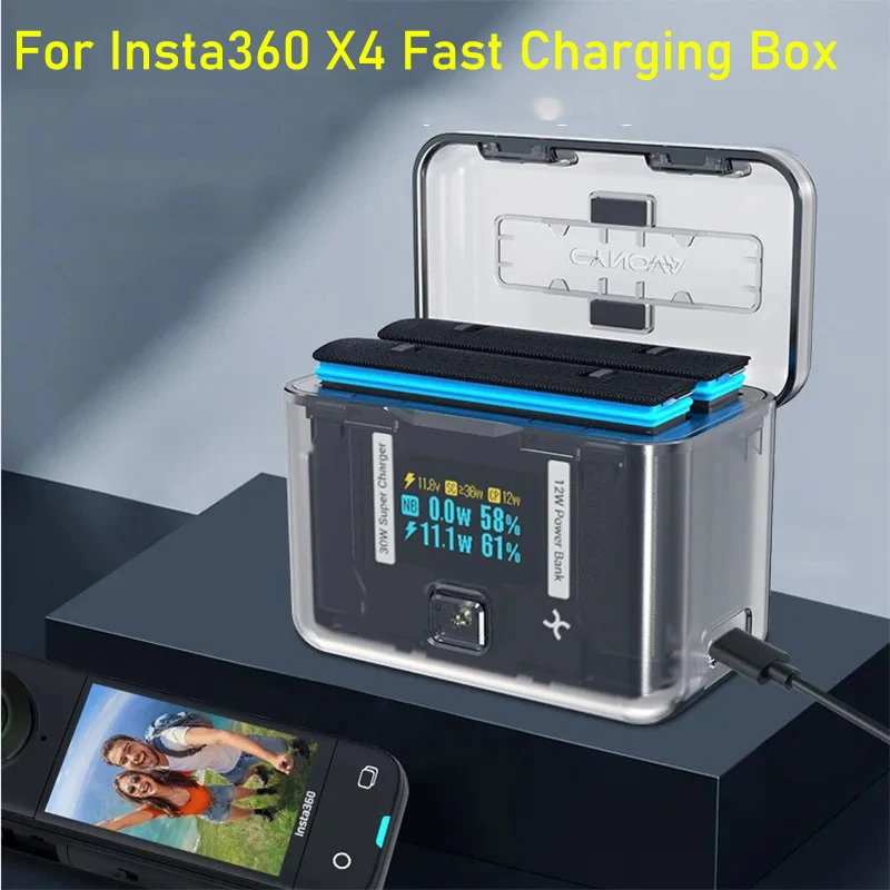 

For Insta360 X4 Fast Charging Box Dual Channel Battery Charge Box Charger Hub for Insta360 X4 Camera Accessories