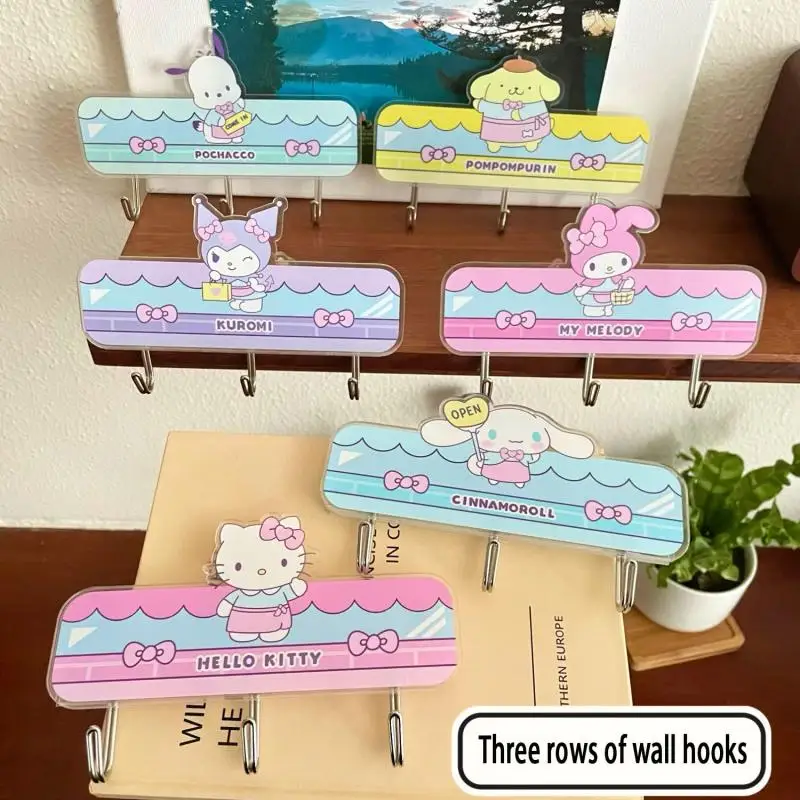 Kawaii Hello Kitty Sanrio Wall Hook Kuromi My Melody Cinnamoroll Pochacco Cartoon Cute Household Bedroom Kitchen Door Hook Gift