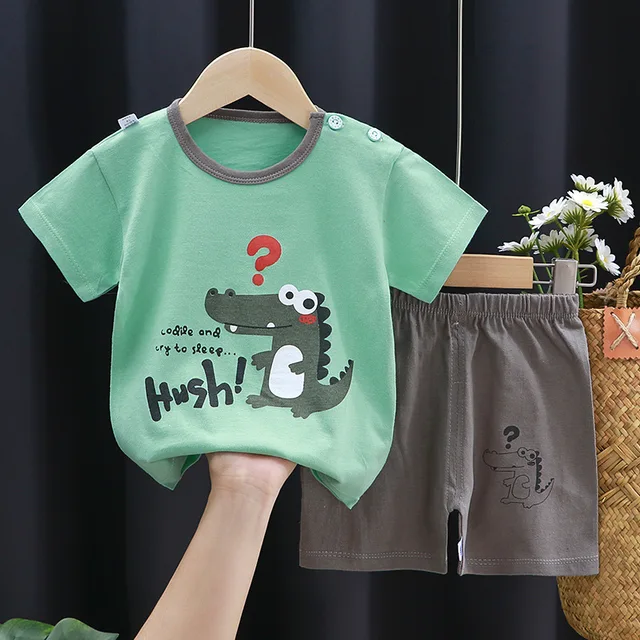 Cartoon Printed Clothing Pure Cotton Home Clothes 2 Piece Suits Toddler Fashion Cute Casual Tracksuits Contrast T-shirt+Shorts 3