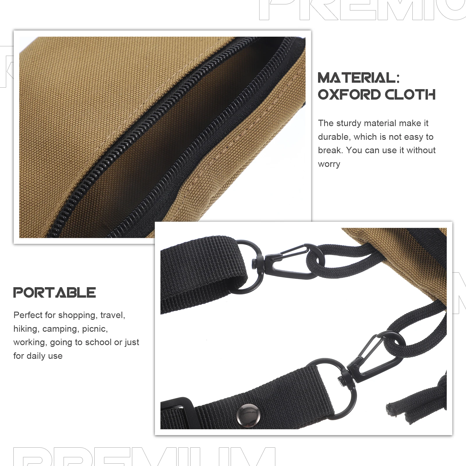 

Multi Purpose Outdoor Waist Bag Oxford Cloth Khaki Color Holder Storage Pouch For Hiking Camping Picnic Sports Belt