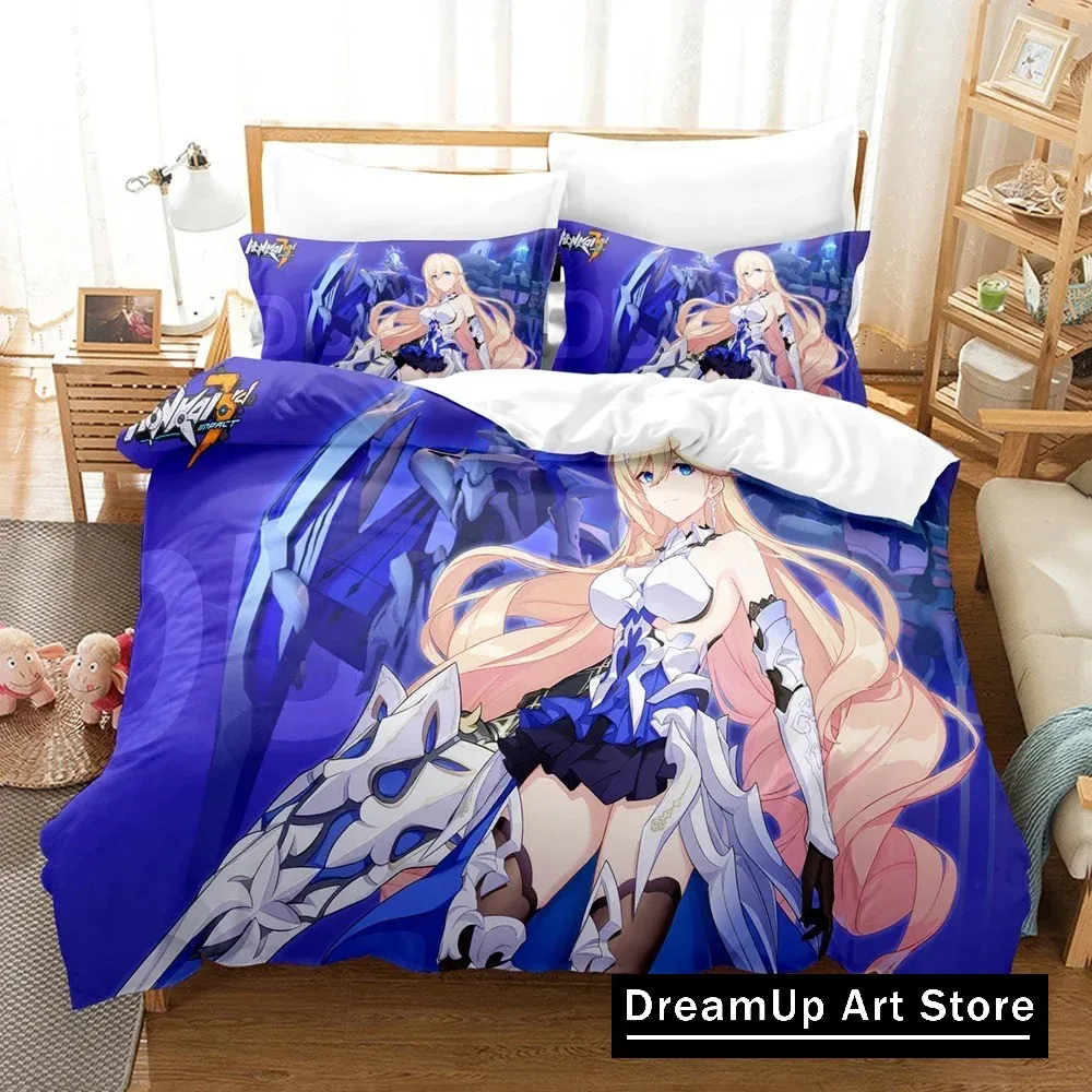 3D Anime Honkai Impact 3rd Bedding Set Cute Quilt Cover Bed Cover With Pillowcase Twin Single Queen King Size Boys Adult