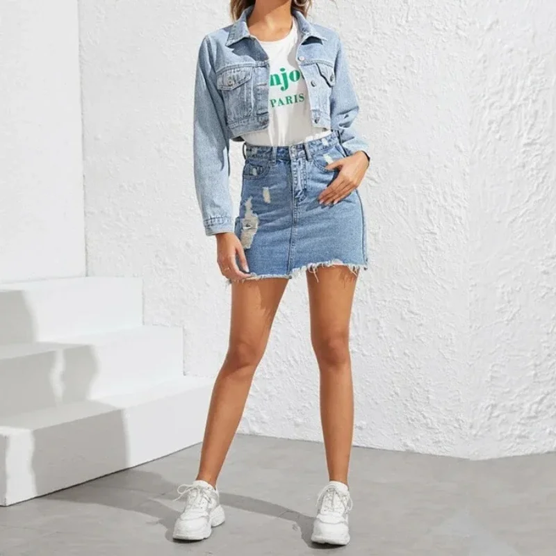 Denim Coat Women Short Cotton Spring Autumn Ropa Cardigan Jeans Punk Gothic Bomber Jacket Windbreaker Y2k Women Jackets