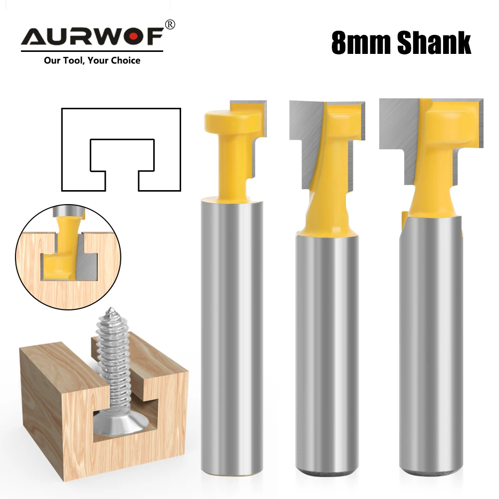 AURWOF 8mm Shank Keyhole Router Bit Set 1/2 3/8 5/16 Inch For Woodworking Hanging Picture Frame C08142