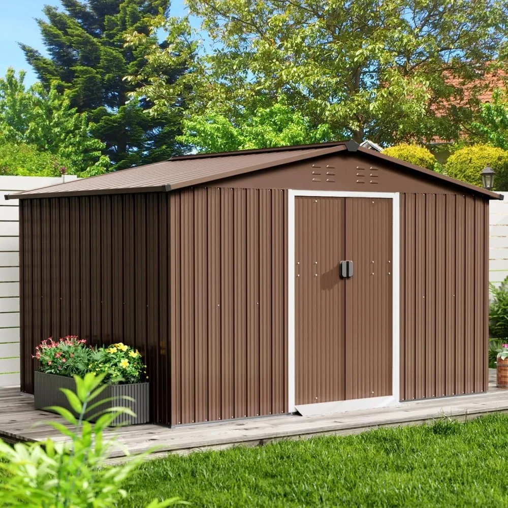 

10x10 Ft Outdoor Storage Shed, Large Garden Metal Shed,Backyard Garden Patio Lawn Outdoor Shed for Organising Tools