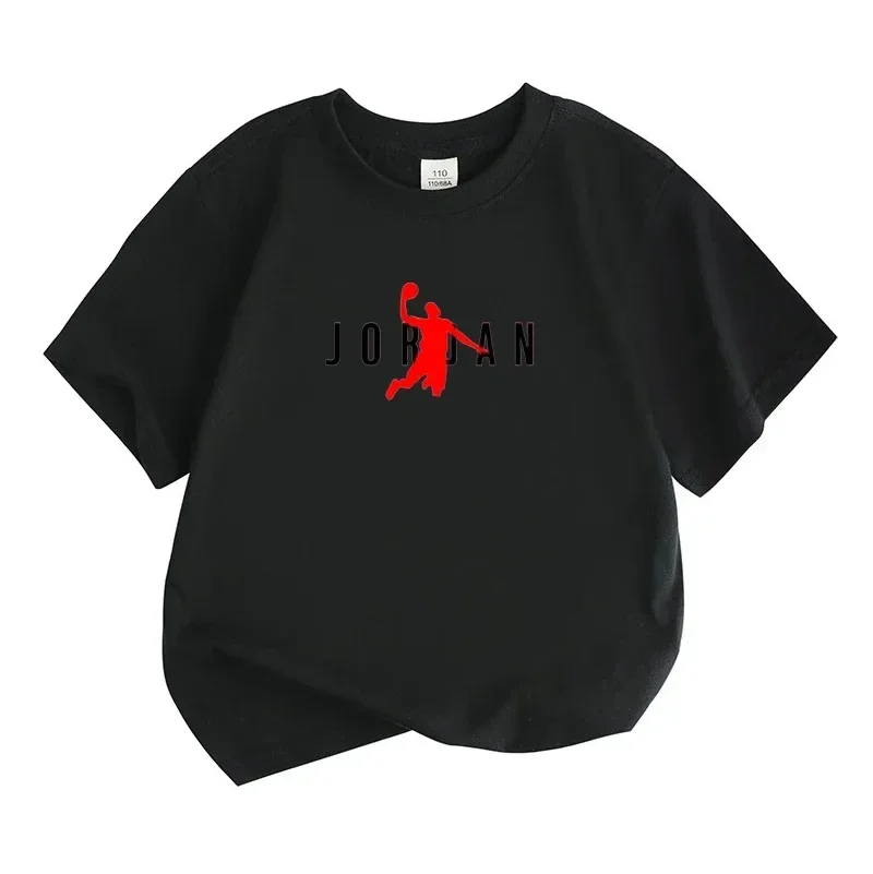 Summer Children's Casual Jordan Pattern 100% Cotton Breathable Teen T-shirt Casual Fashion Kid Short Sleeve Top Boy Girl Clothes