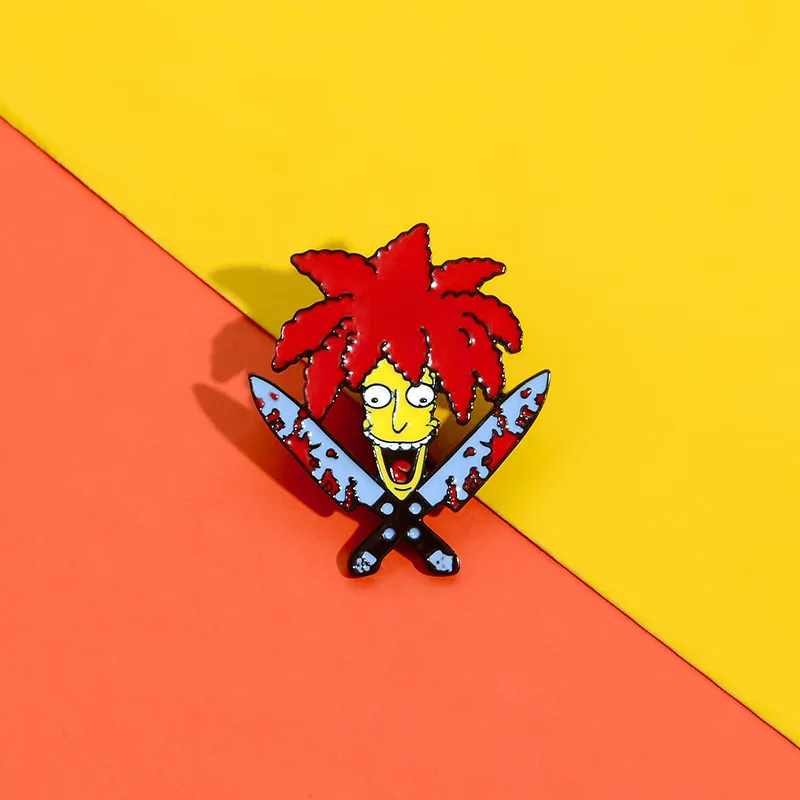 Sideshow Bob Enamel Pins Double Dagger TV Show Cartoon Character Brooch Cute Enamel Pins For Friends Fans