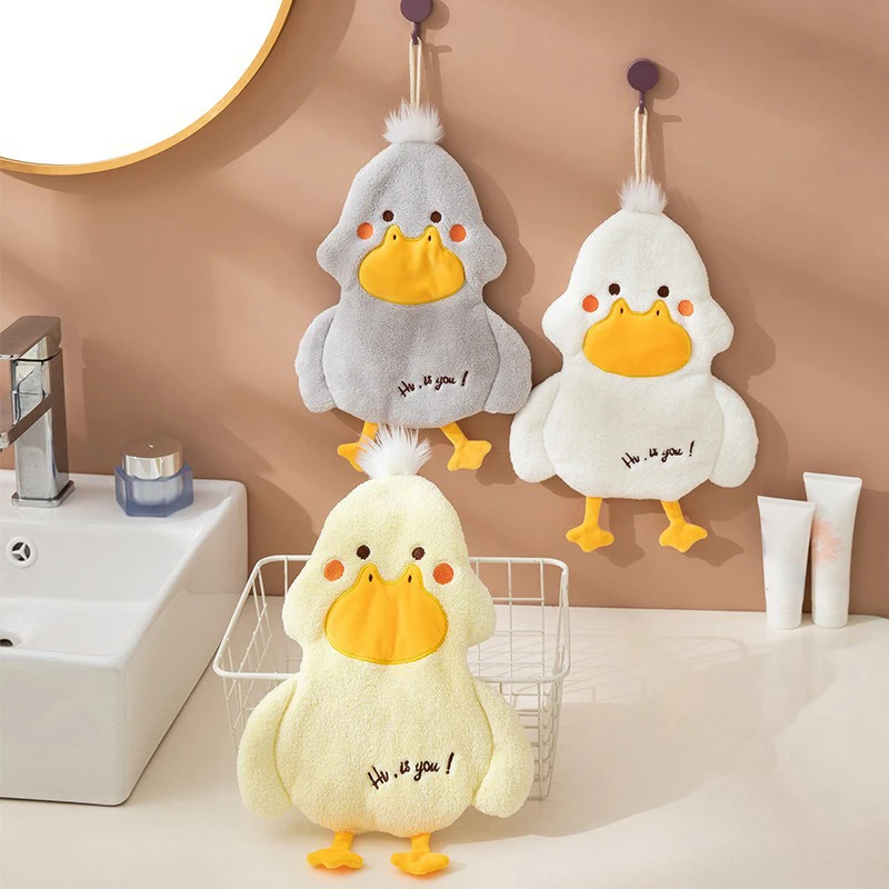 1PC Cartoon Cute Duck Wipe Hand Towel Coral Velvet Square Towel Household Kitchen Bathroom Children Hand Cloth