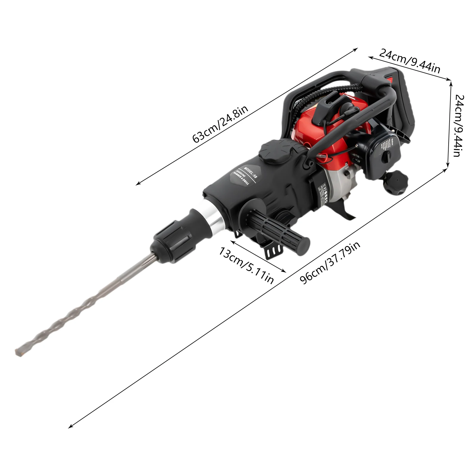 1000 W Petrol Demolition Hammer, Chisel Hammer, 2-Stroke Engine, 32.6 cc