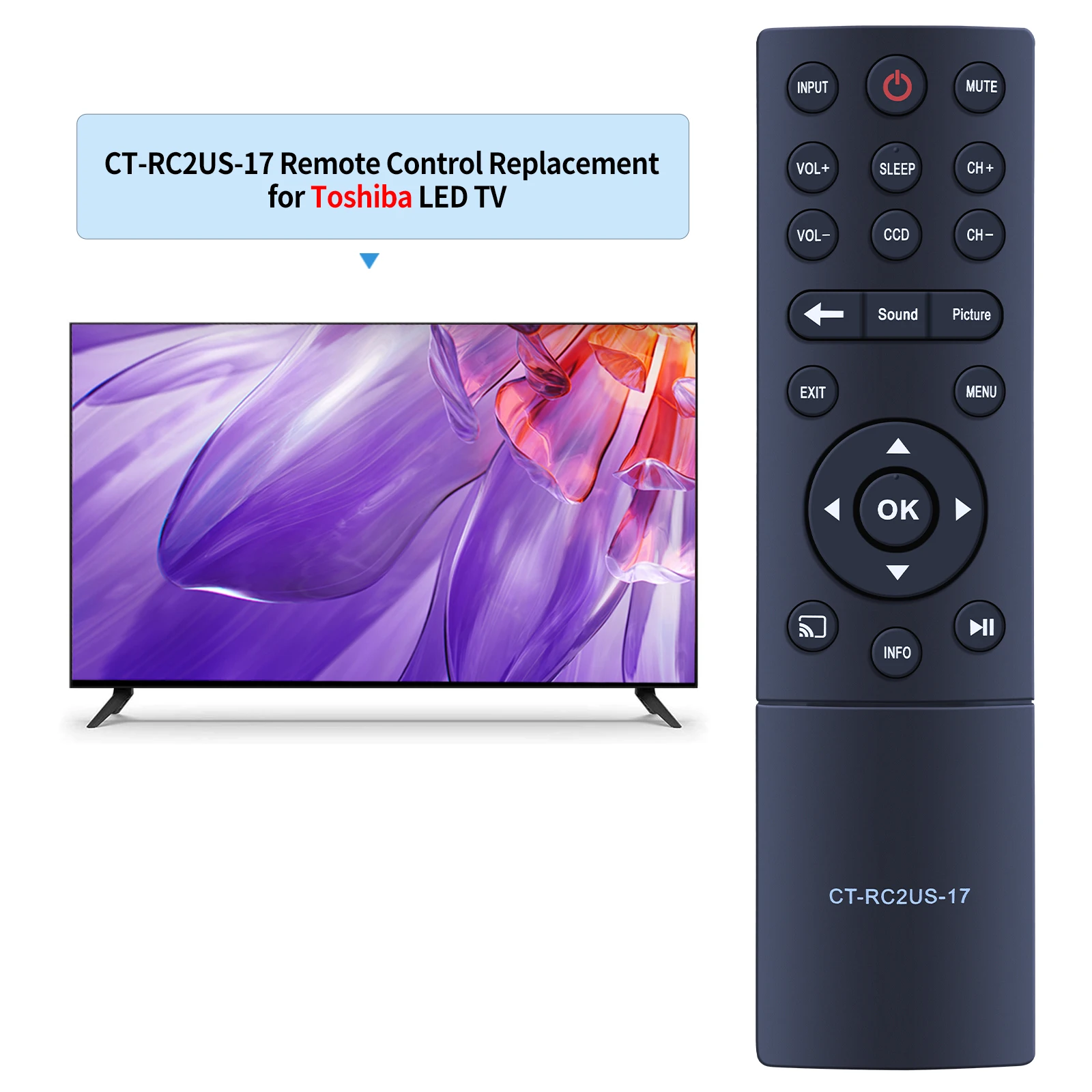 New ORIGINAL CT-RC2US-17 CTRC2US17 Remote Control For TOSHIBA SMART LED TV 43L621U 55L421U 32L221U ChromecastTM built-in TV