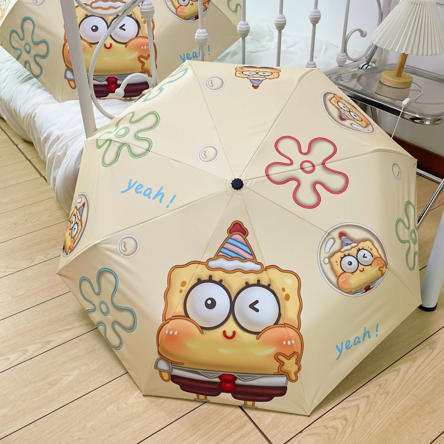 

MINISO SpongeBob SquarePants 3D Three-dimensional Fully Automatic Umbrella Sunshade and UV Protection Rain or Shine Umbrella