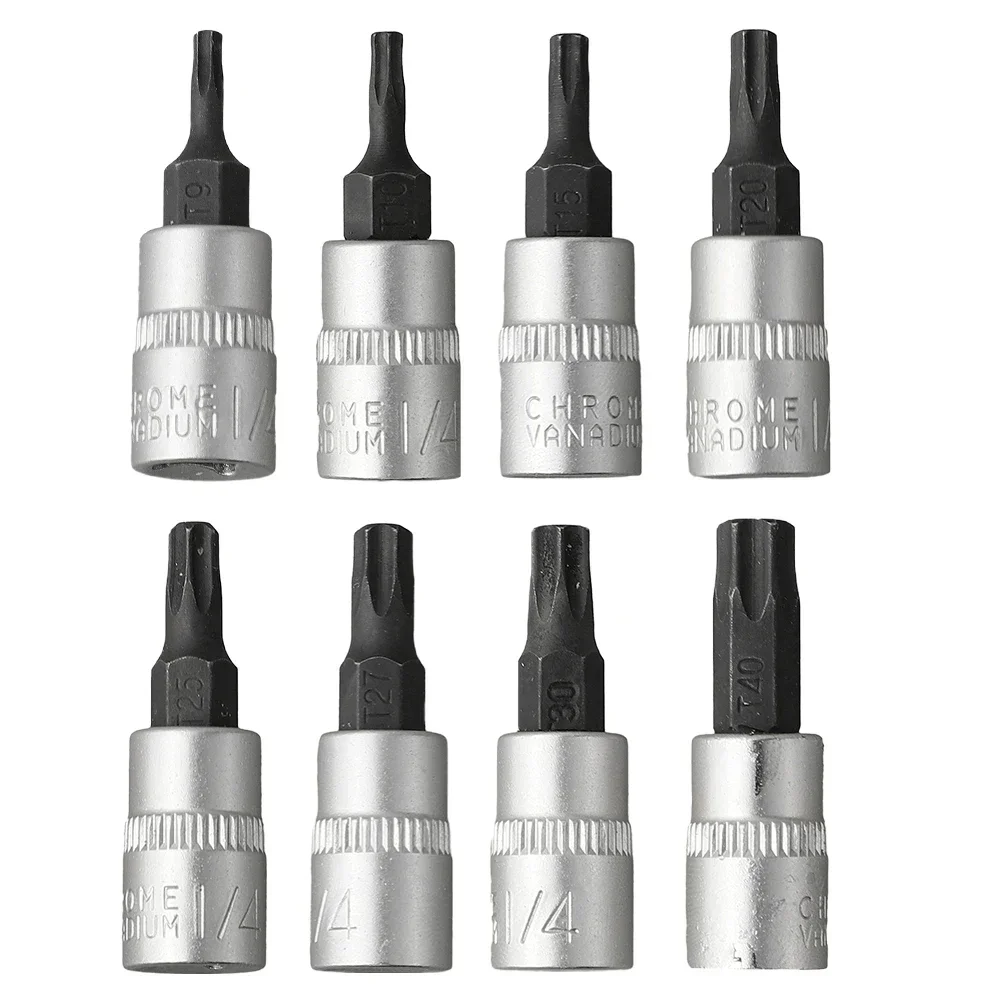 8pcs Torx Bit Sockets Set 1/4 Inch Driver Socket Ratchet Socket Wrench Screwdrivers Hand Tools T8 T15 T20 T25 T27 T30 T40