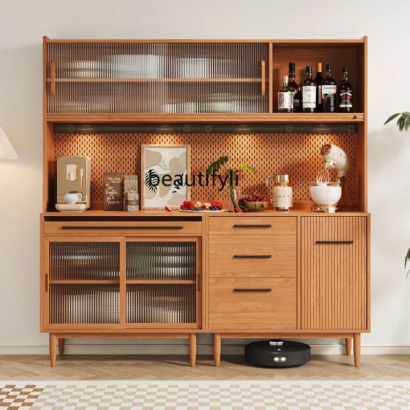 

Nordic solid wood dining side cabinet pine hole board, track Japanese locker, against the wall, locker