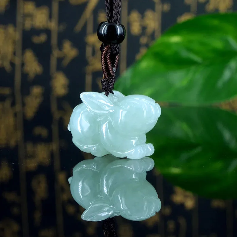 

Burmese Jade Rabbit Pendant Jadeite Jewelry Gifts for Women Amulet Amulets Natural Emerald Man Green Necklace Men Necklaces