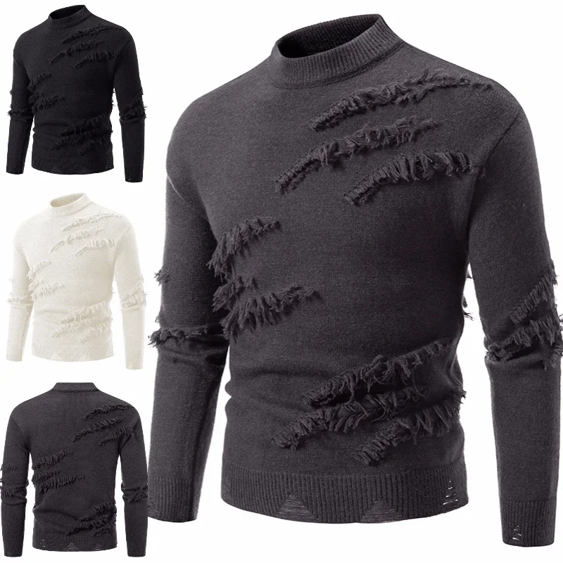 2024 Autumn and Winter New Sweater Knitted Fashionable Slim Fit Round Neck Pullover Mens Sweater