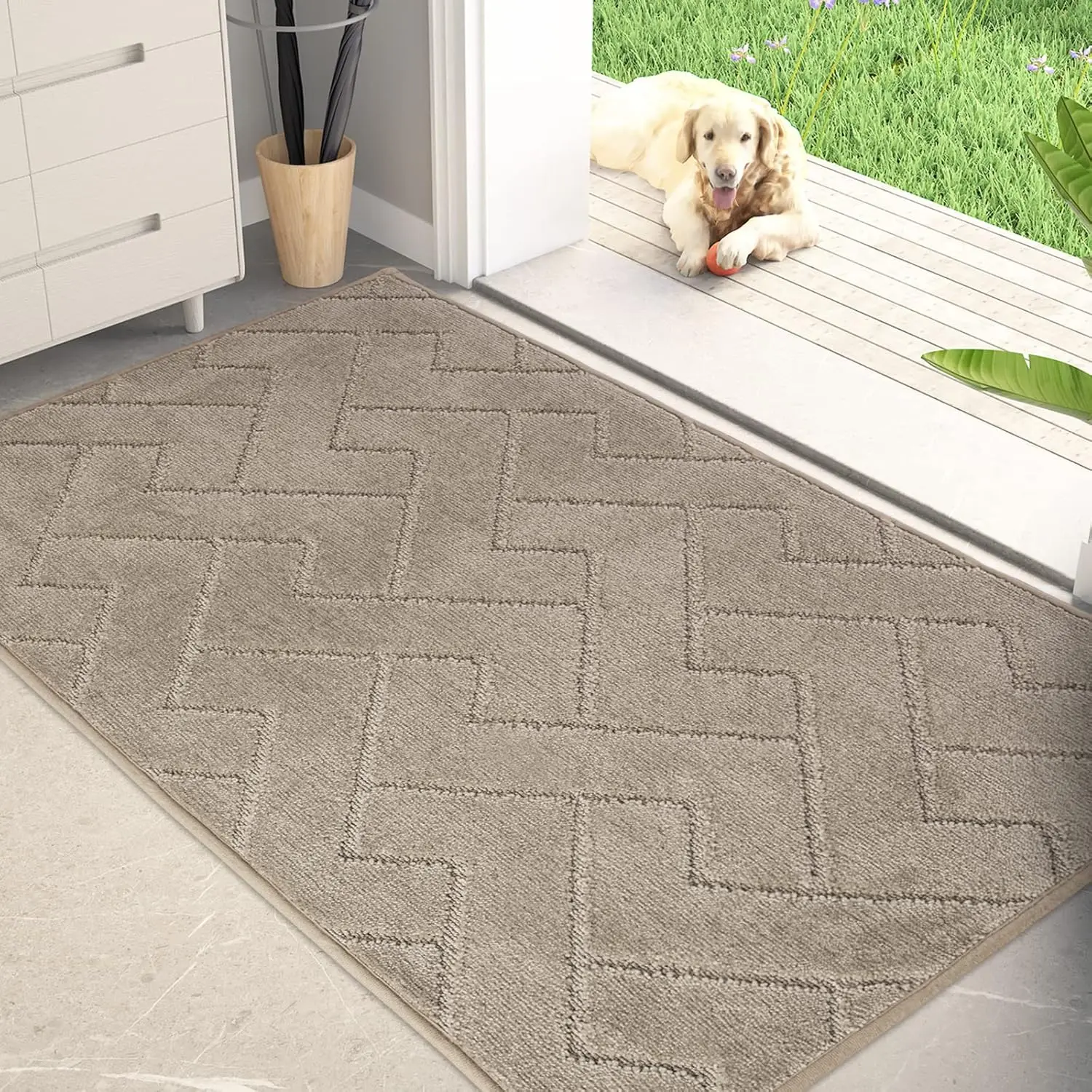 Tapete Antideslizante Lavable para Puerta de 32x47, Súper Absorbente para Zapatos y Patas Enlodradas, Alfombra de Entrada Color Taupe