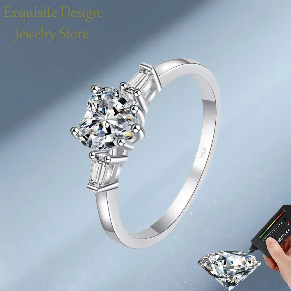 

VVS1 1CT Moissanite Diamond Luxury Romantic Wedding Ring for Women, Designer Jewelry Love Shaped 18K White Gold Sparkling Ring