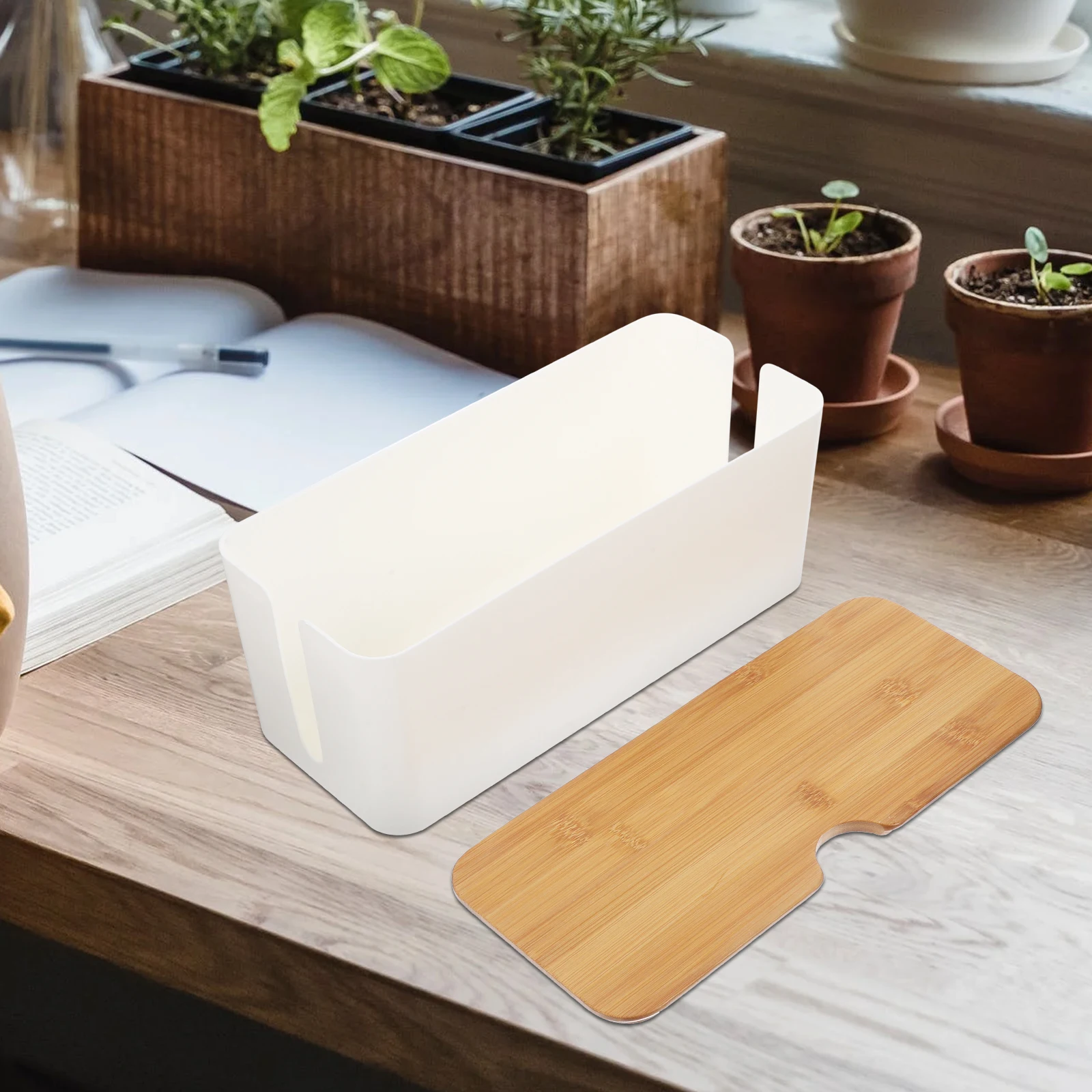 

Cable Management Box Bamboo Cover White Medium Size Desk ganizer Cord Hider Storage Cable Box Tidy Holder Home Office School