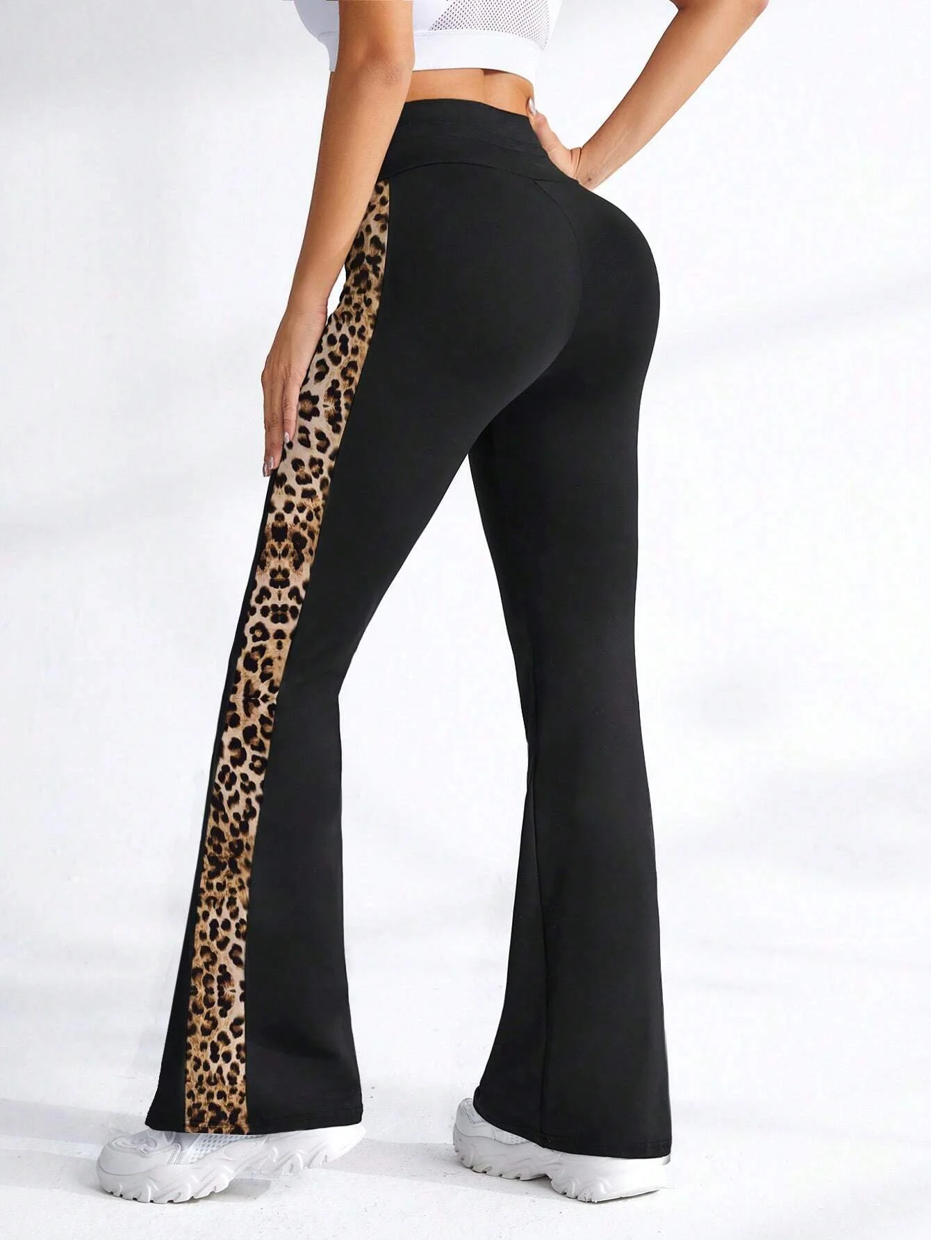 Women's Leopard Print Patchwork Elastic High Waist Sports Leggings image 3