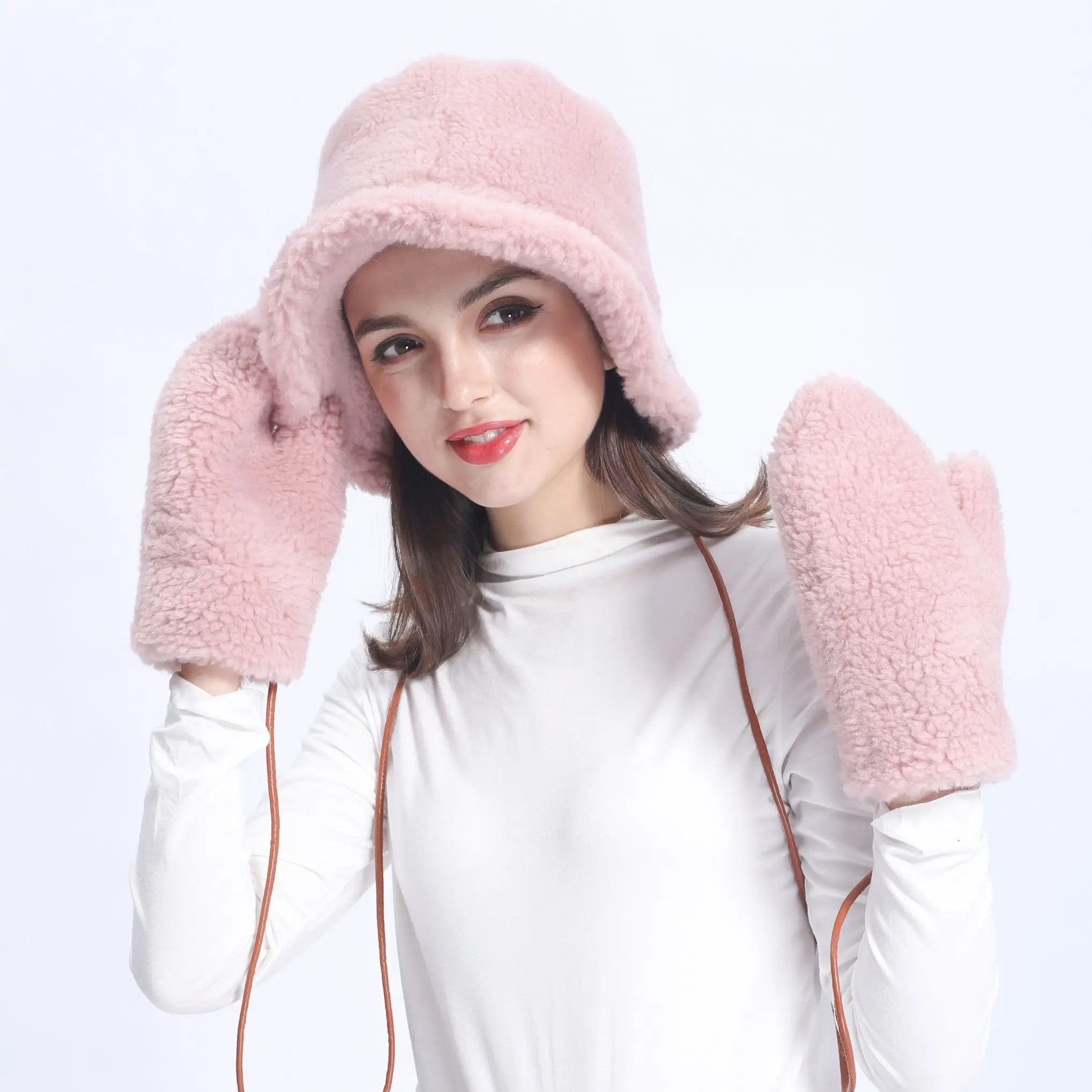 JANEFUR Lamb Fur Hat Women 2023 New Fashion Shearling Bucket Hats Thick Warm Winter Female Cap