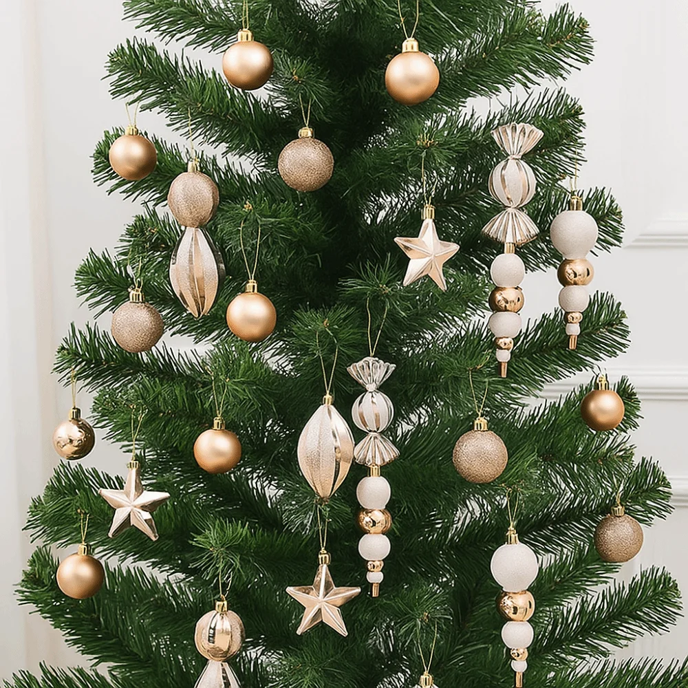 

29/20Pcs Champagne Christmas Balls Pendants Candy Cane Pine Cone Xmas Tree Hanging Ornaments Star Shatterproof