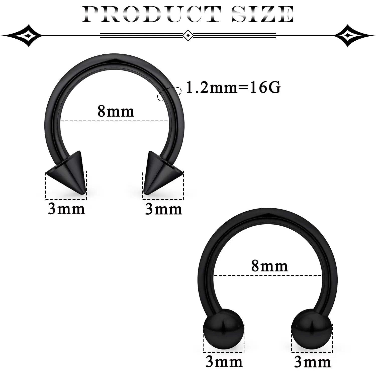 16G Internally Threaded Surgical Steel Nose Septum Jewelry Lip Rings Hoop Horseshoe Earrings Piercing Jewelry for Women Men