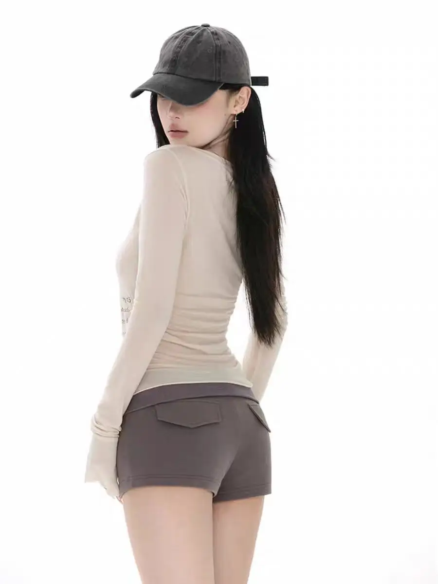 تي شيرت نسائي بأكمام طويلة Y2K تي شيرت نسائي صيفي مناسب تمامًا يسمح بالتهوية وأكمام مضيئة للإجازات على الشاطئ من القطن مزين برسن تي شيرت