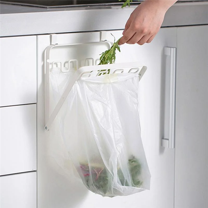 【Flash Sale】Trash Bag Holder Hangable Bracket For Garbage Pouch Metal Garbage Pouch Holder For Kitchen Doors Folding Waste Can B