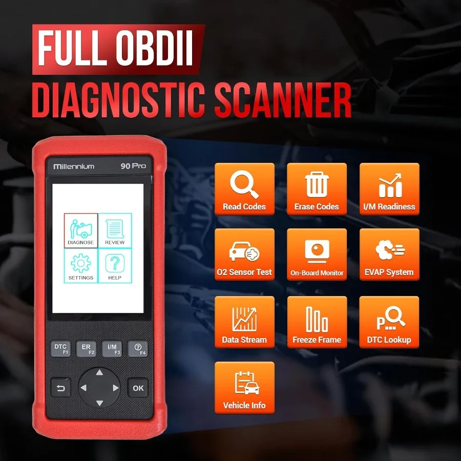 OBD2 Scanner Millennium 90 Pro Car Diagnostic Tool for Comprehensive Vehicle Troubleshooting Including Engine ABS SRS EPB BMS S