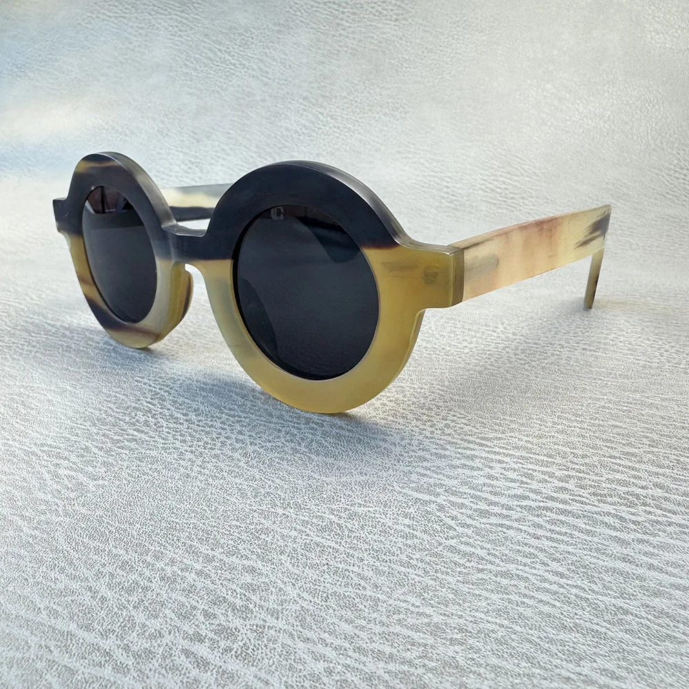 

Man Sunglasses Women Unique Round Vintage Handmade Honey Black Horn Retro Prescription Eyeglasses Frames Sunglass Men