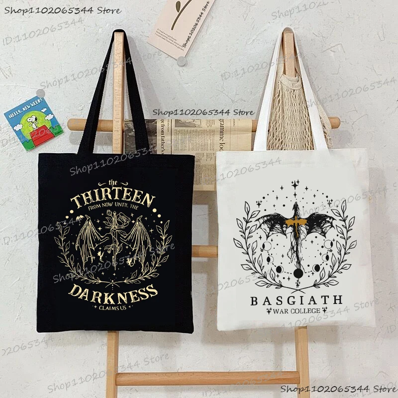 Fourth Wing Handbags Women Basgiath War College Pattern Canvas Tote Bags Dragon Rider Street Shopping Bags Reader Shoulder Bag