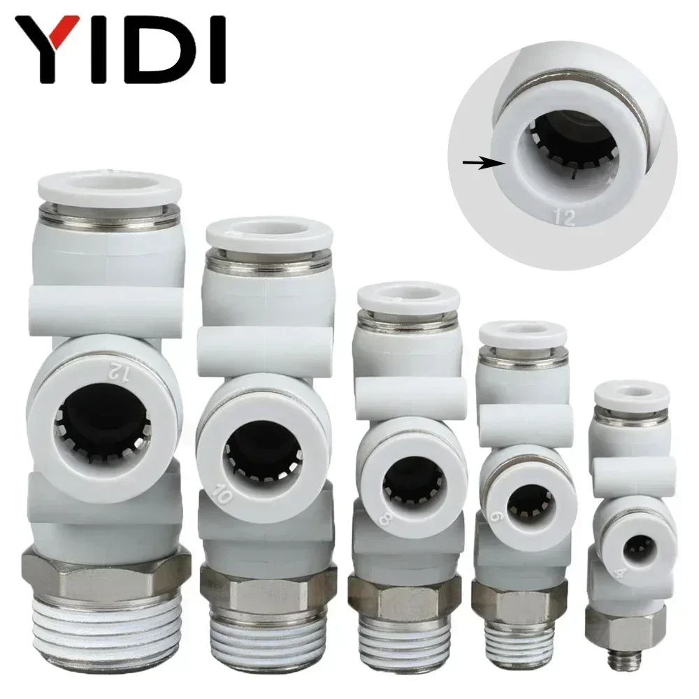 5/10pcs 4mm 6mm 8mm 10mm 12mm Pneumatic Air Hose Tube Pipe Fitting Tee Male Quick Release Connection Connector 1/8 1/4 3/8 1/2