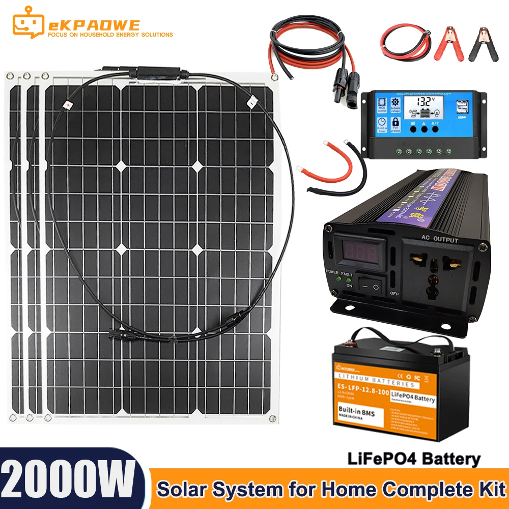 

2000W Solar Strip Battery System Converted To Household 110V/220V Outdoor Car Solar Charging