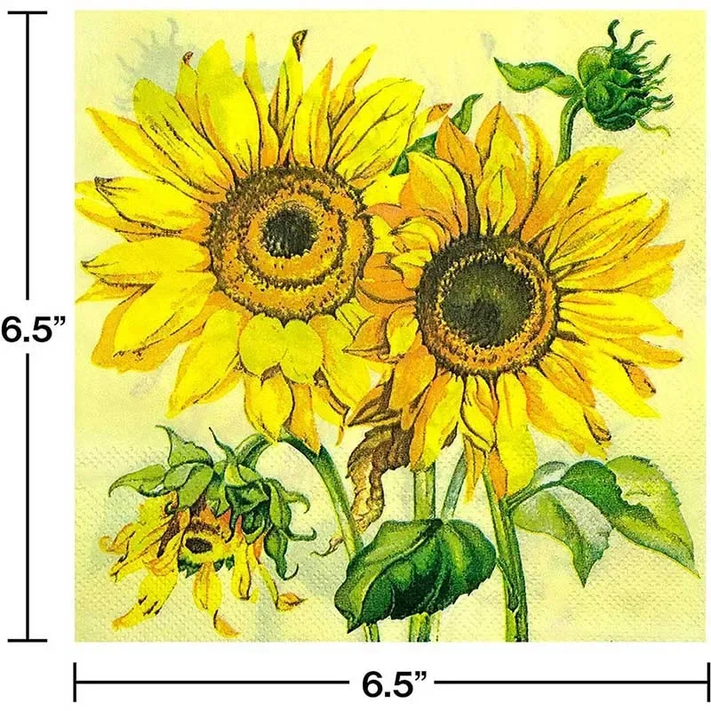 20pcs/Pac 33cm 2-Ply Sunflower Printed Coloured Napkins Housewares Printed Tissue Paper Tray Festive Party Customizable