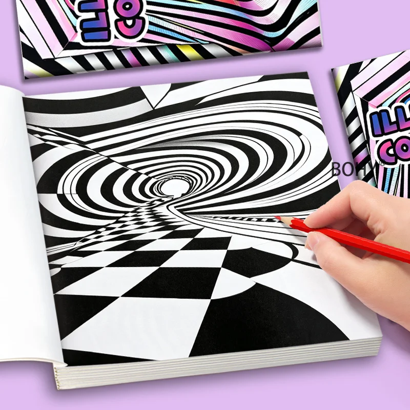 1 3D Visual Illusion Art Coloring Album, 24 Pages, Focusing on Soothing Coloring Training, Amateur Hand Drawing Hobby Creation