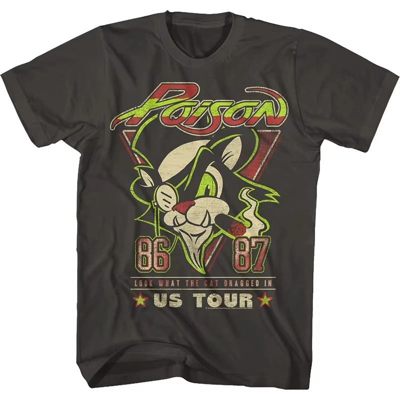 Classic Poison Look What The Cat Dragged in 86 87 US Tour Graphic T-Shirt Cotton Men Women Streetwear Tee