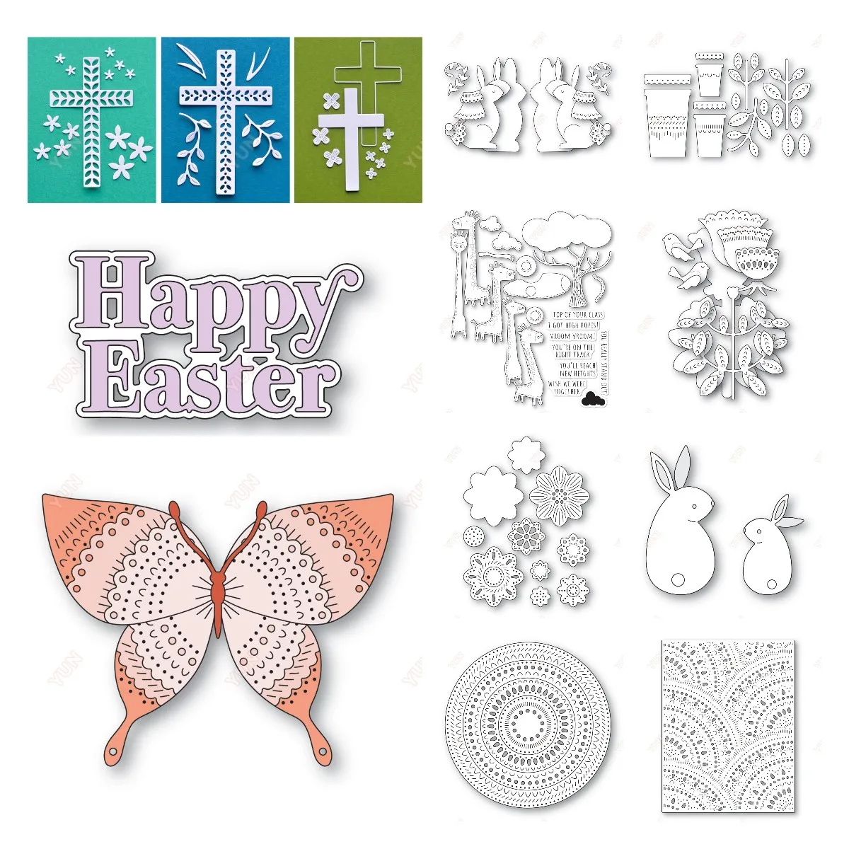 

Nordic Pattern Rings Circling Frame Proper Happy Easter Butterfly Trio Dies Metal Cutting Dies DIY Scrapbooking Crafts Handmade